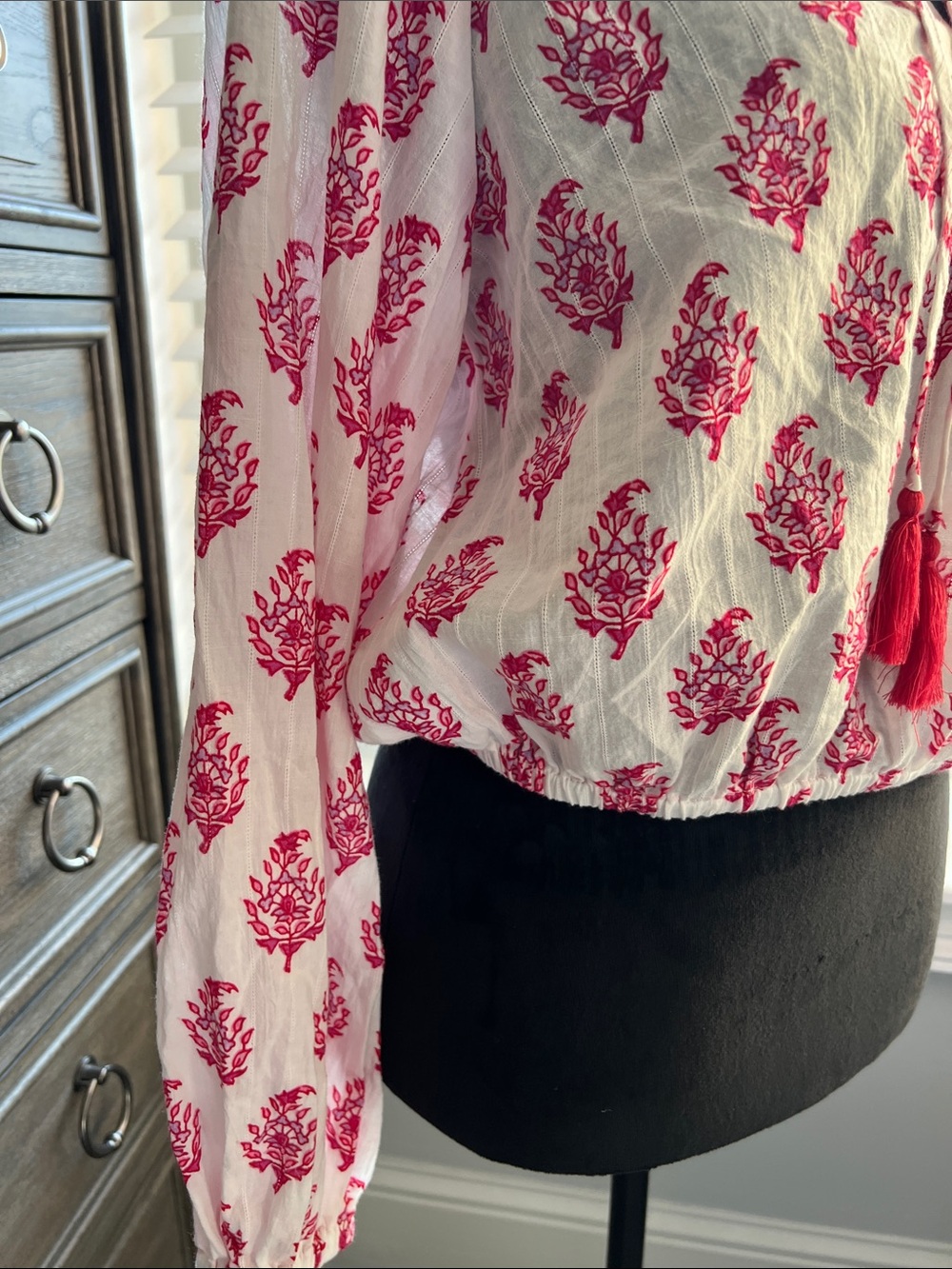 Roller Rabbit x Target Bouquet Boho Tie-Neck Top Pink White Small - Picture 3 of 6